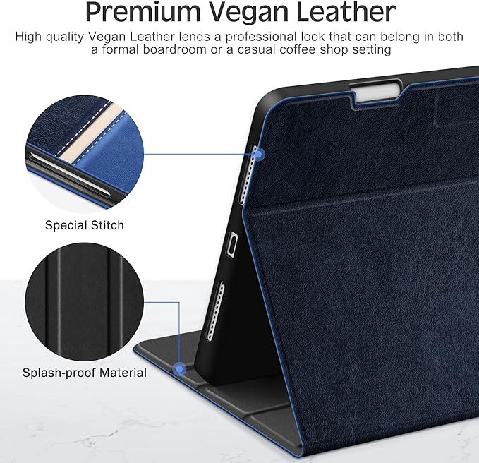 KingBlanc Case for iPad Pro 11 inch (M4) 2024 with Pencil Holder, Vegan Leather Smart Stand Cover, Auto Sleep Wake, Support Pencil Pro/(USB-C), Angles for Viewing/Writing, Durable Protection, Blue