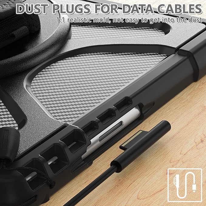 DreamerX for Microsoft Surface Pro 11 10 9 Case, Rugged Shockproof Protective Kids Case for Surface Pro 11 10 9 13 inch with Stand Hand Strap Pen Holder, Compatible with Type Cover Keyboard, Black