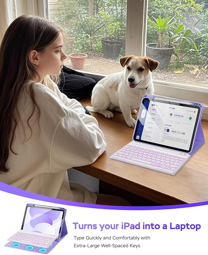 Folio Keyboard Case for iPad 10th Gen 10.9 inch (2022) and iPad 11th (A16, 2025), Magnetic Wireless Detachable Keyboard, 7-Color Backlight, Thin & Light, Pencil Holder (Purple)
