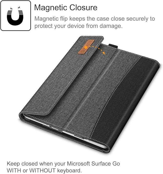 Fintie Protective Case for Microsoft Surface Go 4/3/2/1 (2023/2021/2020/2018) - Multi-Angle Portfolio Business Cover with Pocket, Compatible with Type Cover Keyboard, Gray