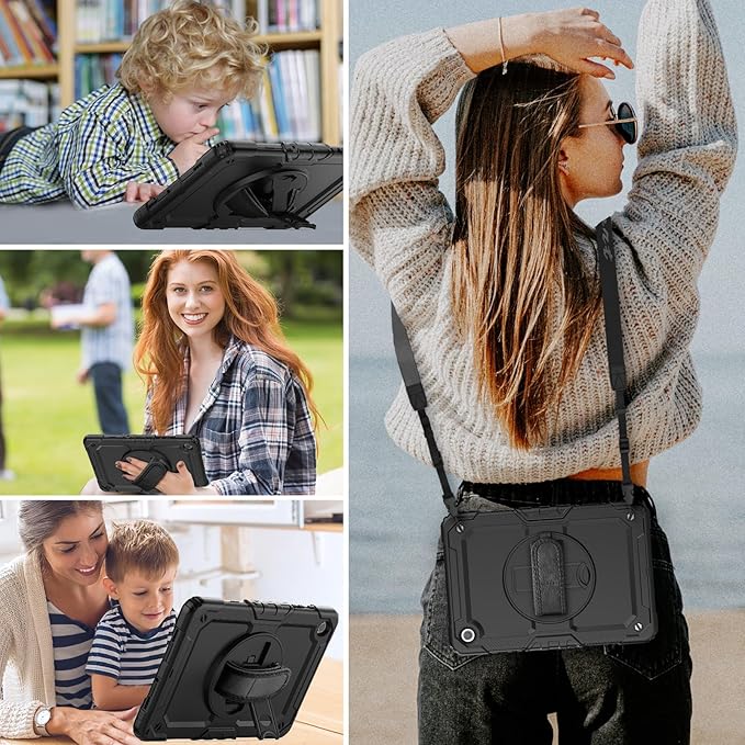 HXCASEAC Case for Samsung Galaxy Tab A9+ Plus 11 Inch, Protective with Screen Protector/Hand Strap/Pen Holder, Sturdy Shockproof for Samsung A9 Plus Tablet Case SM-X210 SM-X216 SM-X218 - Black