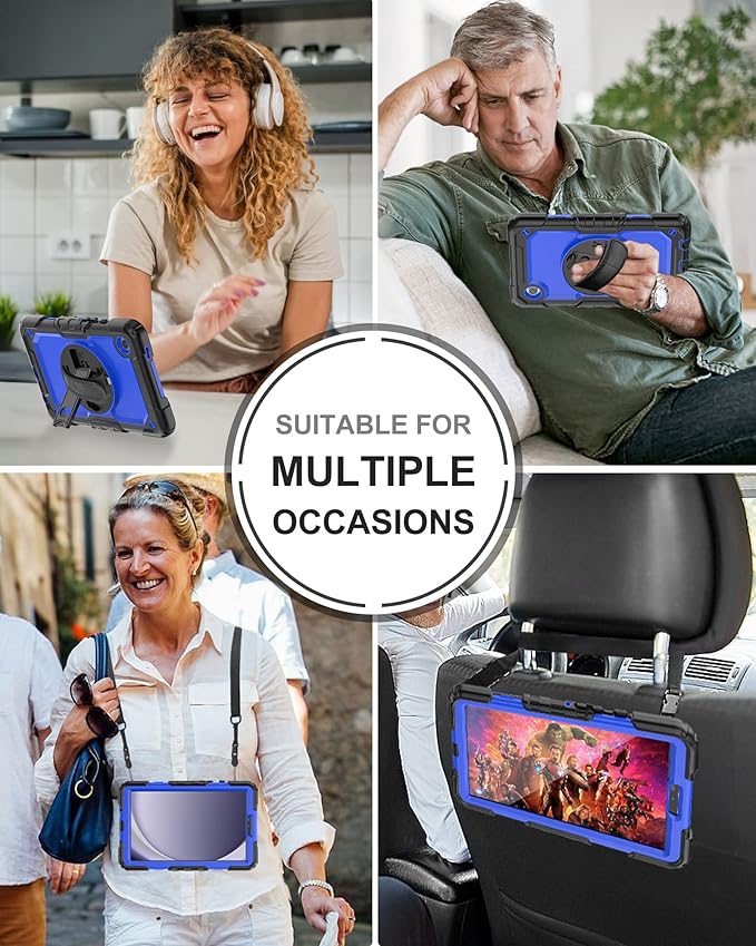 Case for Samsung Galaxy Tab A9 8.7 inch, Shockproof Design with Screen Protector/Rotating Kickstand/Pen Holder/Shoulder & Hand Strap, Heavy Duty Protective for Samsung A9 Tablet Case (Blue)