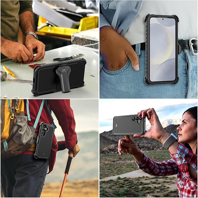 M MYBAT PRO Maverick Series for Samsung Galaxy S25 Case with Belt Clip Holster, Heavy Duty Military Grade Drop Protective Case w 360° Rotating Stand (No Screen Protector) Black