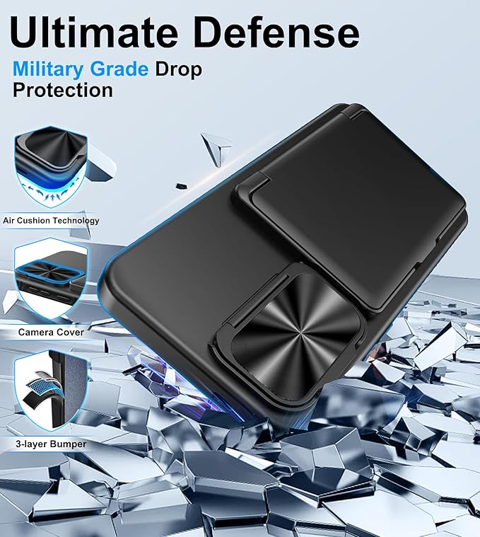 for Samsung Galaxy S25 Wallet Case with Camera Cover Stand, Built-in Card Holder (4-5 Cards), Military Grade Drop Proof, Heavy Duty Hard Women Men Phone Cases for Samsung S25 6.2", Black