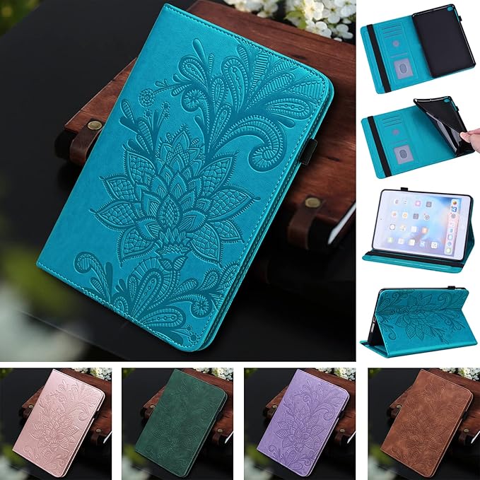 Case for Lenovo Tab M11 (TB-330FU/330XU) 11" 2024, Embossed Lace PU Leather Flip Folio Stand Cover Case with Elastic Band Card Slots Pen Holder & Multiple Viewing Angles- Blue