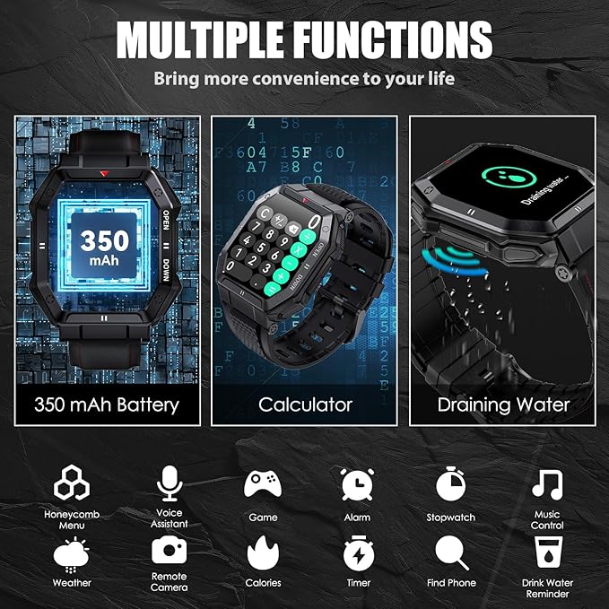 Military Smart Watches for Men (Answer/Make Call) with 1.85" HD Touchscreen, Fitness Tracker with Multiple Sport Modes, Tactical Smartwatch with Whole-Day Heart Rate/Sleep Monitor