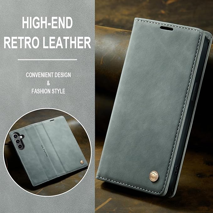 QLTYPRI Case for Samsung Galaxy S24, Vintage PU Leather Wallet Case Card Slot Kickstand Magnetic Closure Shockproof Flip Folio Case Cover for Samsung Galaxy S24 - Grey