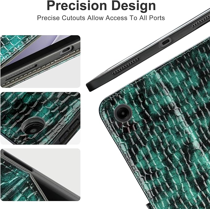 Elegant Case for Samsung Galaxy Tab A9 Plus 11 Inch 2023(Model: SM-X210/X216/X218), Premium Leather Crocodile Cover | Stand | Card Pockets| Wrist Strap| S Pen Holder (Dark Green Gradient)
