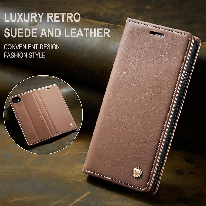 QLTYPRI Case for iPhone 16e, Vintage PU Leather Wallet Case Card Slot Kickstand Magnetic Closure Shockproof Flip Folio Cover for iPhone 16e - Rose Gold