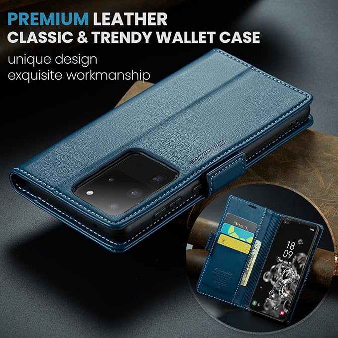 Case for Samsung Galaxy S20 Ultra Wallet Case, RFID Blocking PU Leather Flip Folio Cover Card Holder Kickstand Shockproof Phone Case Compatible with Samsung Galaxy S20 Ultra, Blue