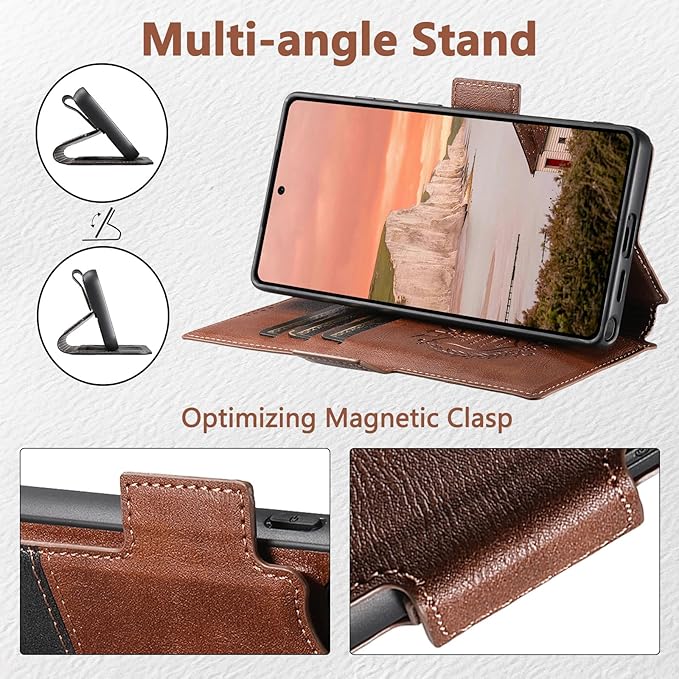 SINIANL for Samsung Galaxy S25 Ultra Leather Wallet Case Compatible with MagSafe Wireless Charging, Detachable Leather Cover with Card Slots Holder, Kickstand, Magnetic for Galaxy S25 Ultra Brown