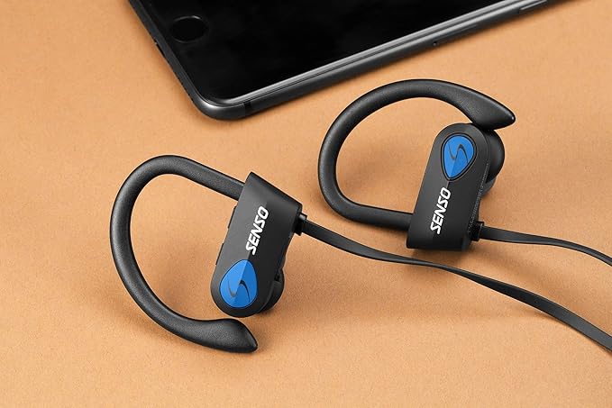 Bluetooth Headphones, Best Wireless Sports Earphones w/Mic IPX7 Waterproof HD Stereo Sweatproof Earbuds for Gym Running Workout 8 Hour Battery Noise Cancelling Headsets (Black Blue)