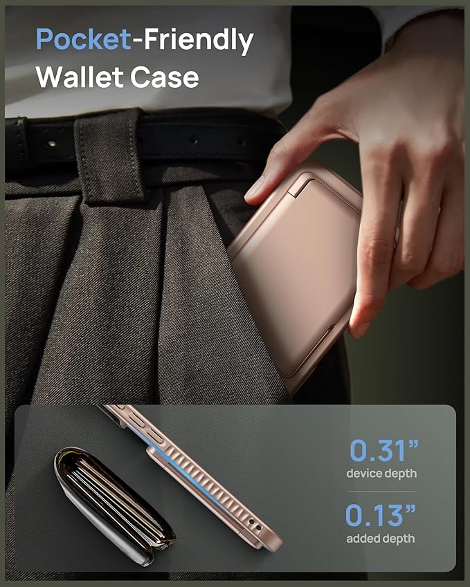 for iPhone 16 Plus Case with Card Holder & Camera Lens Cover & Stand, Military Grade Drop Protection Shockproof Rugged Kickstand Wallet Protective Phone Case for iPhone 16 Plus 2024, Rose Gold