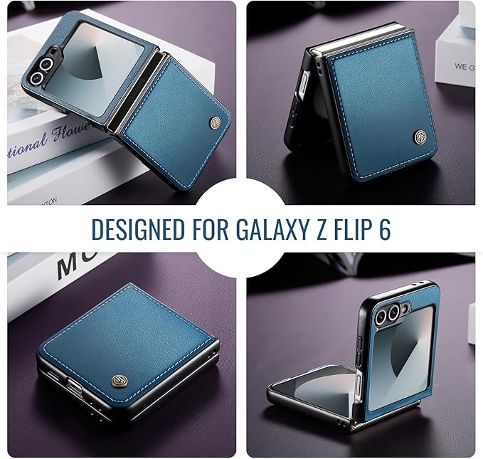 for Samsung Galaxy Z Flip 6 Case, Premium PU Leather Case Anti Scratch Slim Phone Shockproof Protective Phone Cover for Samsung Galaxy Z Flip6, Blue