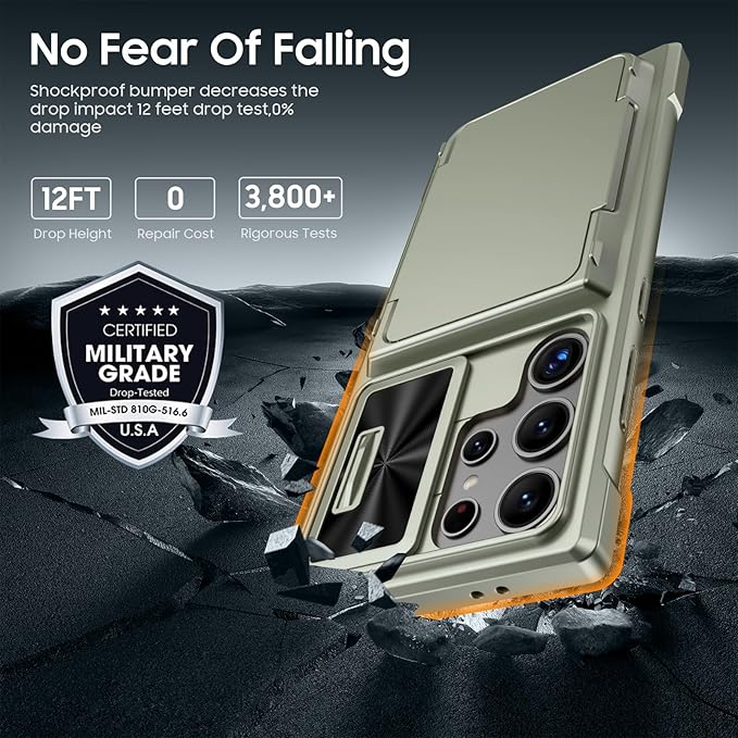 for Samsung Galaxy S24 Ultra Wallet Case with RFID Blocking Card Holder & Camera Cover & Kickstand, Full Body Shockproof Case for S24 Ultra 6.8Inch 2024-Champagne Primary Titanium(Upgraded)