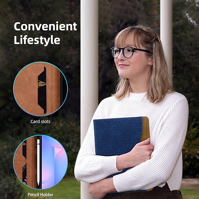 Case for Samsung Galaxy Tab S10 Fe Plus 13.1" 2025, PU Leather Folio Business Protective, Multi-Angle Viewing Stand with Front Pocket, Hand Strap for Galaxy S10 FE+ Blue