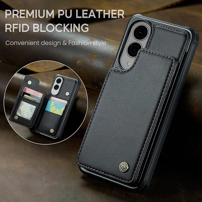 Vinich for Samsung Galaxy S25 Edge Wallet Case with Card Holder, RFID Blocking Credit Slots Kickstand Shockproof Phone Cover for Women Men, Black