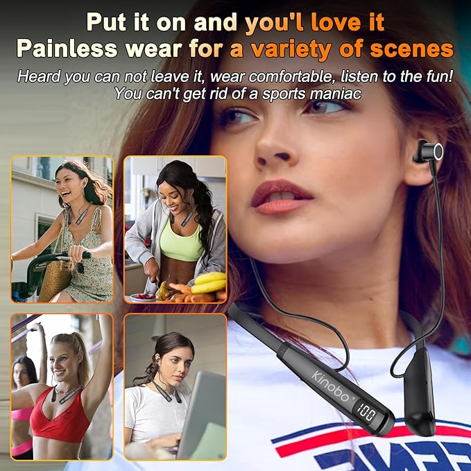 Neckband Bluetooth Headphones, 6.0 Bluetooth 100 Hours Playtime,IPX7 Sports Waterproof Earbuds with Microphone Noise Cancelling with HiFi Speakers Multiple Switchable Sound Modes