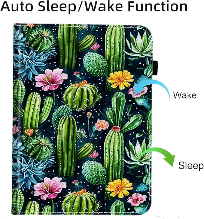 Case for Samsung Galaxy Tab A9 Plus/A9+ 5G 11 Inch 2023 Model (SM-X210/X216/X218),Card Slot PU Leather TPU Case Pen Holder Auto Wake Sleep,Cute Cactus