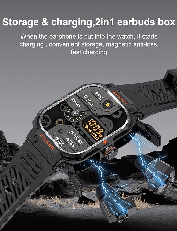 ZJX Smart Watch with Earbuds,2.01" HD Touch Screen Headset Sports Smart Watch for Man Women for iPhone Android,Bluetooth Fitness Tracker Smartwatch, Message Notification, Answer, Dial Calls