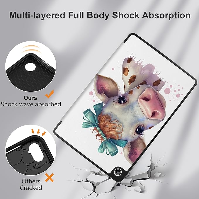 MEEgoodo Case for Samsung Galaxy Tab A9 Plus 11 inch Cover 2024 2023 with S Pen Holder, A9+ Smart Tablet Cases with Leather Trifold Stand+Soft TPU Back Shell+Smart Auto Wake/Sleep, Baby Cow