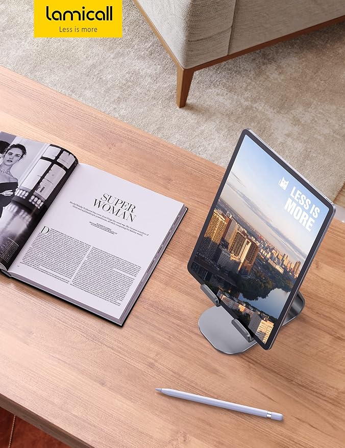 Lamicall Tablet Stand Adjustable, Tablet Stand : Desktop Stand Holder Dock Suitable to New iPad 2017 Pro 9.7, 10.5, Air Mini 2 3 4, Kindle, Nexus, Accessories, Tab, E-Reader, (4-13 inch) - Gray