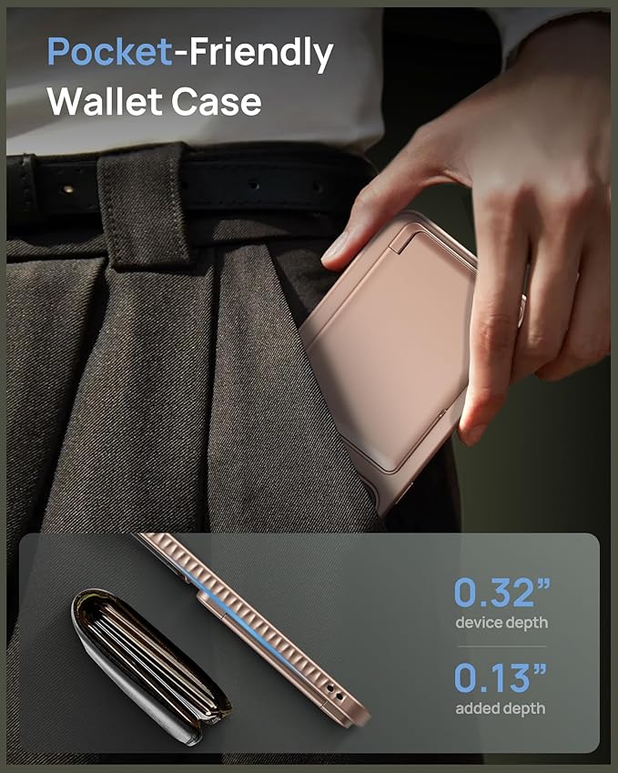 for Samsung Galaxy S25+ Plus Case with Card Holder & Camera Lens Cover Stand, Military Grade Drop Protection Shockproof Rugged Stand Wallet Protective Phone Case for S25+ Plus 2025, Rose Gold