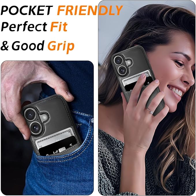 for iPhone 16 Leather Wallet Case, Compatible with Magsafe, 2 in 1 Detachable Magnetic Card Holder, RFID Blocking Kickstand Credit Slots Flip Case for Men Women, Black