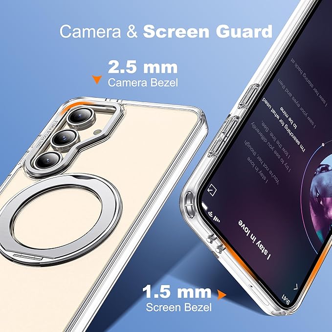 for Samsung Galaxy S24 FE Case with 360° Rotatable Magnetic Ring Stand Compatible with Mag-Safe Military Protection Shockproof Transparent Phone Cases for S24 FE,Clear
