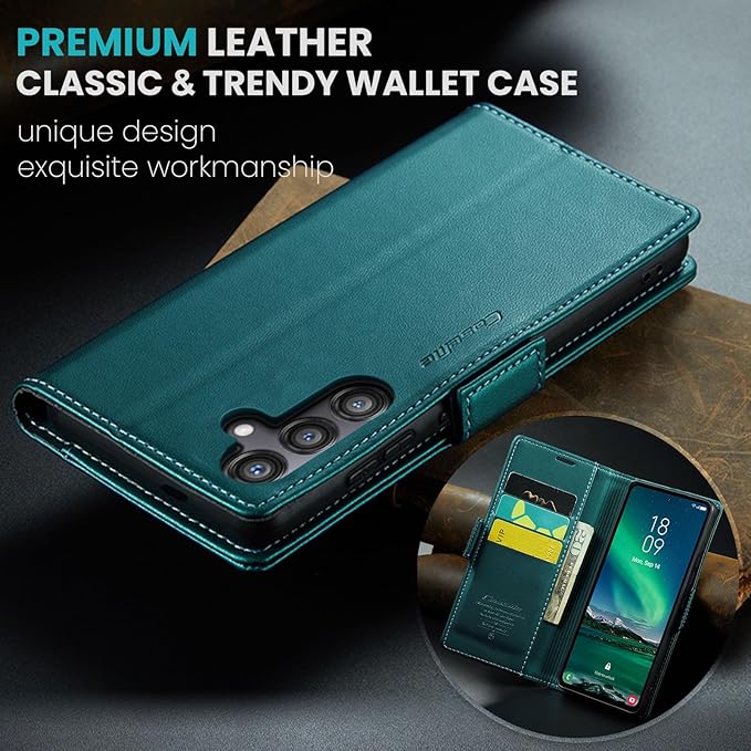 AUPAI for Samsung Galaxy S24 Plus Wallet Case with Credit Card Holder, PU Leather RFID Blocking Folio Flip Kickstand Magnetic Clasp Protective Phone case for Women Men Cyan
