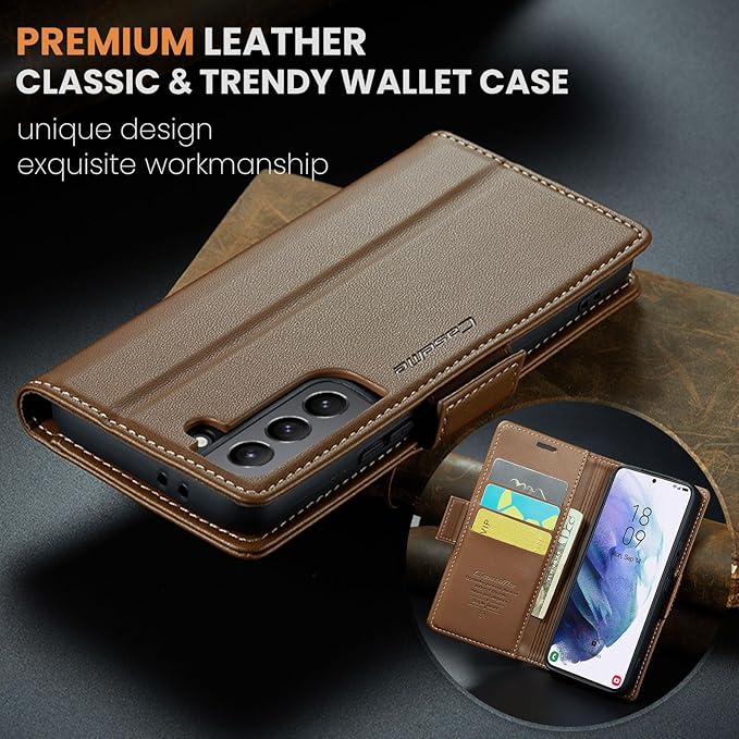 Case for Samsung Galaxy S21 Plus Wallet Case, RFID Blocking PU Leather Flip Folio Cover Card Holder Kickstand Shockproof Phone Case Compatible with Samsung Galaxy S21 Plus, Brown