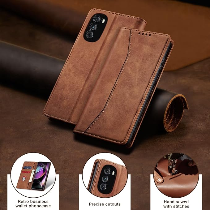 Jasonyu Flip Wallet Case for Moto G 5G (2022),Leather Magnetic Folio Cover with Card Holder,Kickstand - TPU Shockproof Durable Protective Phone Case,Brown