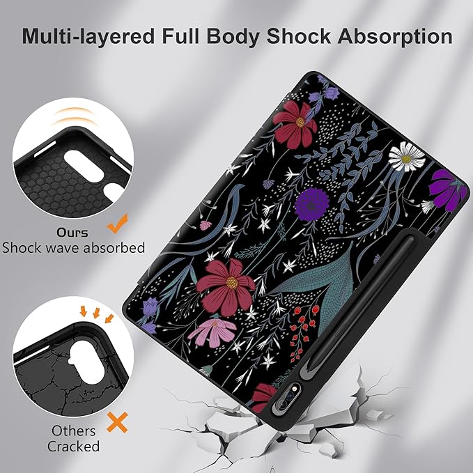 Case for Samsung Galaxy Tab S8 2022 & S7 2020, Shockproof Tablet Case for Samsung Tab S8/S7 11 inch with Auto Sleep/Wake & Trifold Stand & Soft TPU Back Cover, Wild Flowers