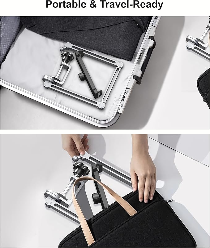 Tablet Arm Mount with Super Grip, Adjustable Foldable Holder & Heavy Duty Aluminum 360° Rotating Clamp for iPad, Phone, Monitor, Kindle - Universal for Desk, Bed, Kitchen - Silver