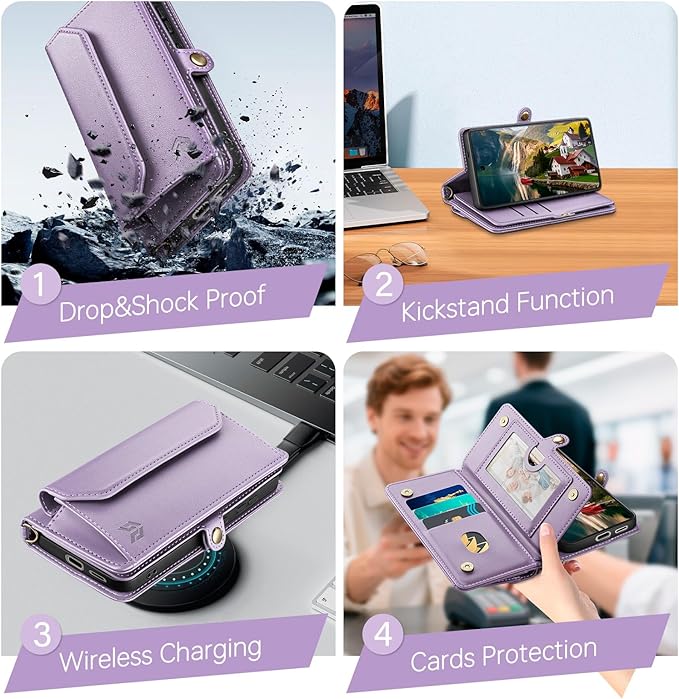 DJBull for Samsung Galaxy S25 Wallet Case with Card Holder, Shoulder and Wristlet Straps, Soft PU Leather, Magnetic Snap, Flip Phone Case for Women Men for Samsung S25 Light Purple