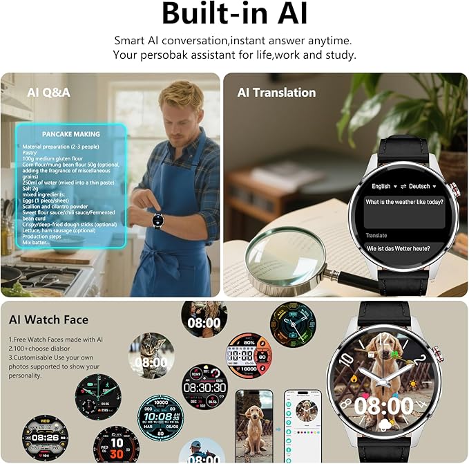 Lyaarka Smart Watches for Men,1.46" Fitness Tracker with GPS,Health Monitor,AI,Bluetooth Call/TextReply, Compass/Altitude/Barometer,100+ Sports Mode,5ATM Waterproof for Android/iPhone with 2 Straps
