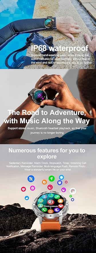 1.43" Amoled Ultra Military Smart Watch for Men(Answer/Dial Calls) 100+Sports Modes,5ATM Waterproof 530mAh Large Battery Super Long Standby with LED Flashlight,Heart Rate,SpO2,BP Android iOS