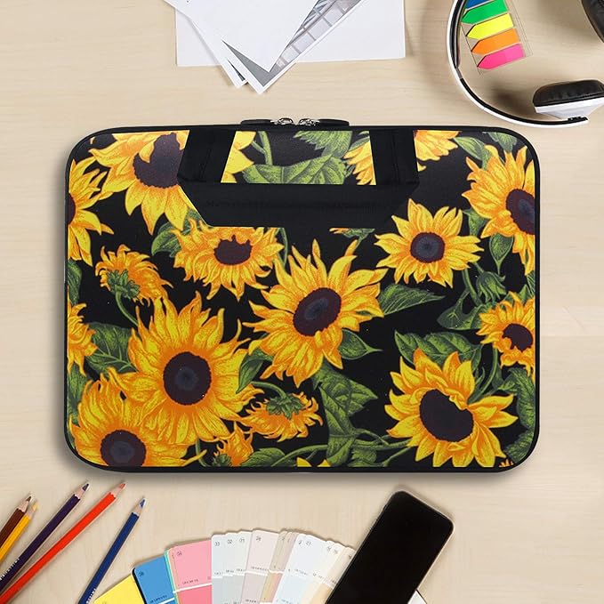 Violet Mist 11 11.6 12 Inch Laptop Sleeve Funny Floral Pattern Laptop Carrying Bag Case with Handle Cute Protective Neoprene Notebook Tablet Computer Travel Cover Pouch Briefcase, Sunflower Helianthus