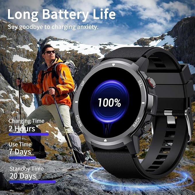 Military Smart Watches for Men Women, 1.43'' AMOLED Fitness Watch with Heart Rate/BP/Sleep Tracker, Step Counter, 110+ Sport Modes, Password, Waterproof Smart Watch for Android iPhone