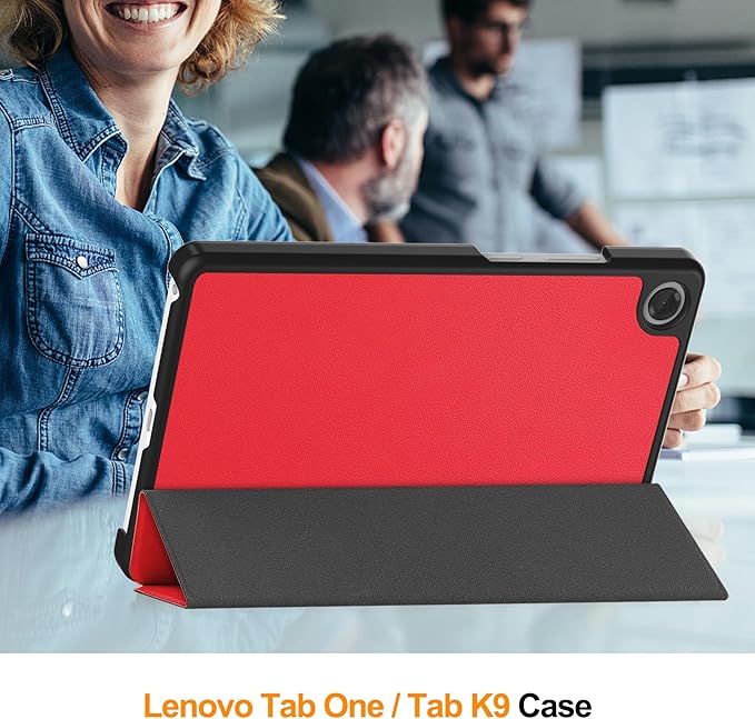 Case for Lenovo Tab One 8.7'' / Tab K9 Case, Folding Folio Ultra-Thin PU Leather Stand Case Cover with Auto Wake/Sleep for Lenovo Tab K9 8.7 Inch Red
