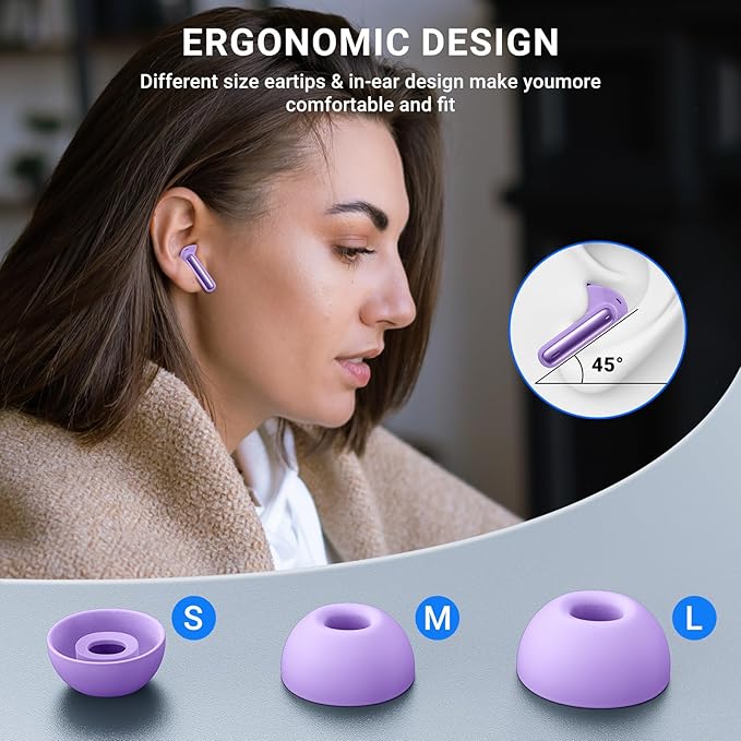 Wireless Earbuds, 2025 Wireless Headphones HiFi Stereo Earphones with 4 ENC Noise Canceling Mic, 42Hs Playtime In Ear Earbud, Bluetooth 5.3 Sport Earphones with LED Power Display for Android iOS