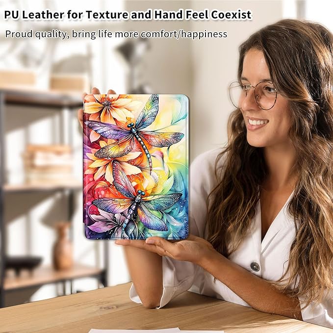 Case for Samsung Galaxy Tab S10 FE / S9 FE 5G 10.9 inch & Tab S9 11 inch, PU Leather 360° Rotating Stand Cover, Auto Sleep/Wake, Folio Smart Protective Cover, Dragonflies Flowers