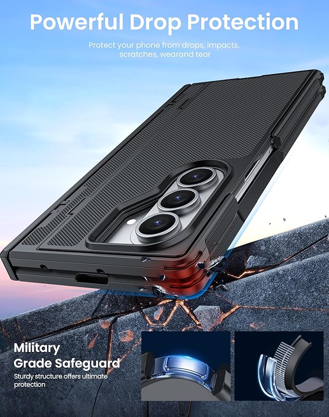 for Galaxy Z Fold 7 Case, Built-in Hidden Kickstand & HD Screen Protector & Hinge Protection, Slim Shockproof Military Grade Drop Protective Phone Case for Samsung Z Fold 7 (Black)