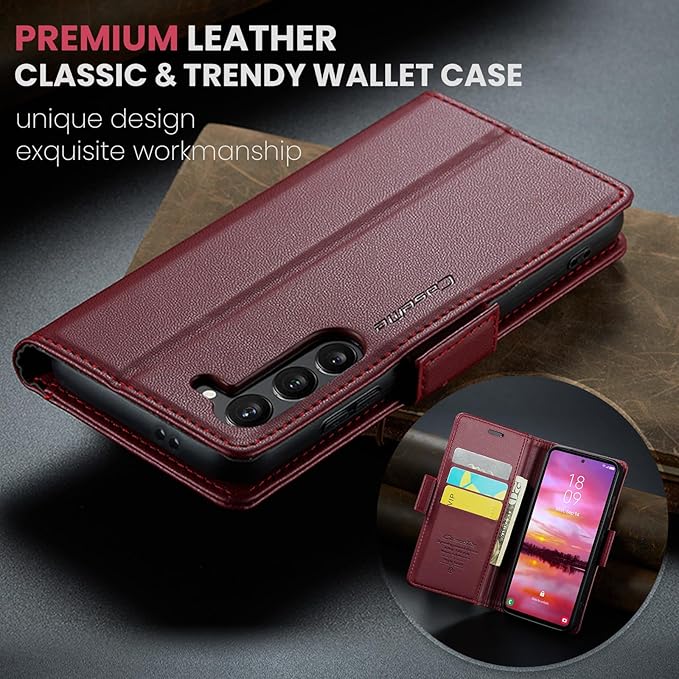 Case for Samsung Galaxy S24 Wallet Case, RFID Blocking PU Leather Flip Folio Cover Card Holder Kickstand Shockproof Phone Case Compatible with Samsung Galaxy S24, Red