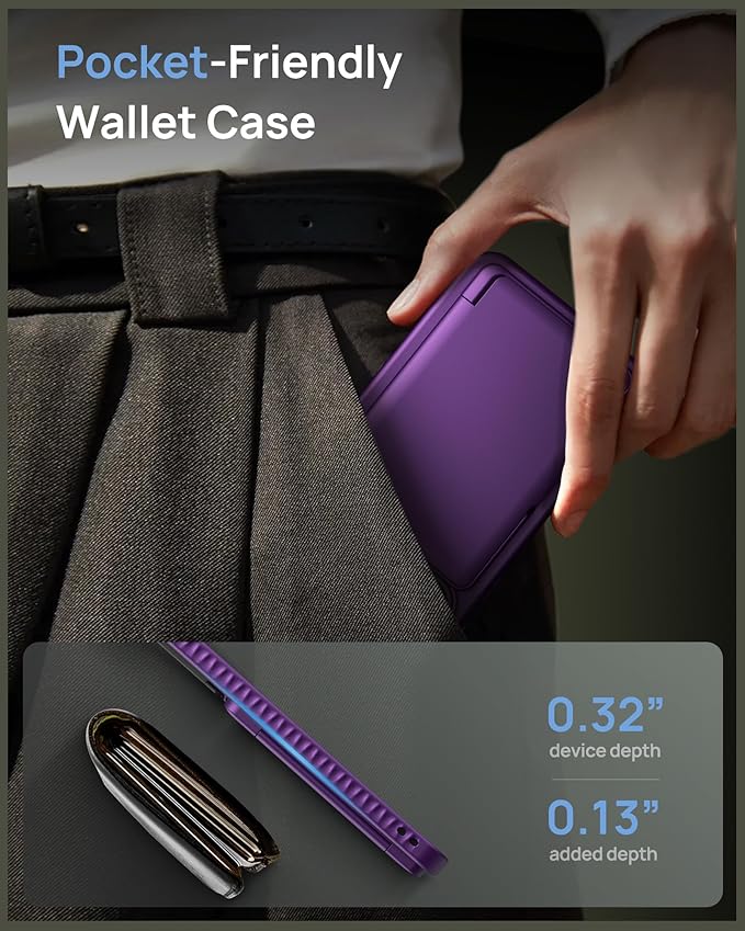 for Samsung Galaxy S25 Case, Built-in Card Holder & Stand & Camera Lens Cover, Military Grade Drop Tested Soft Silicone Edge Rugged Protective Wallet Phone Case for Galaxy S25 6.2" 2025, Purple