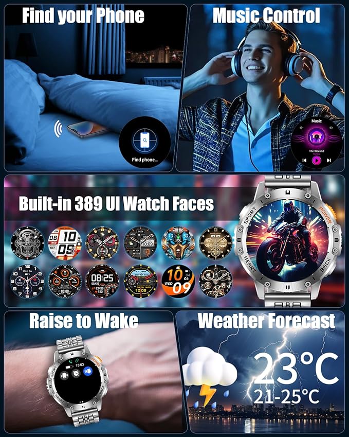 Military Smart Watches for Men with Bluetooth Call, 1.43" AMOLED Waterproof Smartwatch with Flashlight, 111 Sport Modes, 530mAh Heart Rate/SpO2/Sleep Monitor Fitness Tracker for Android iOS