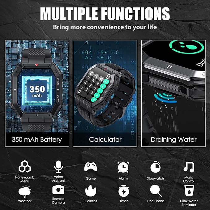 Military Smart Watches for Men (Answer/Make Call) with 1.85" HD Touchscreen, Fitness Tracker with Multiple Sport Modes, Tactical Smartwatch with Whole-Day Heart Rate/Sleep Monitor
