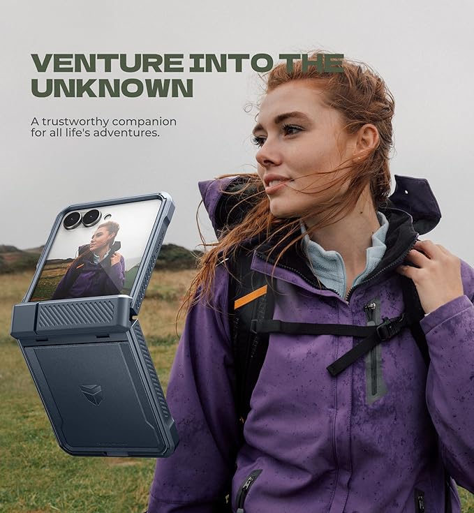 Dexnor for Samsung Galaxy Z Flip 7 Case with Dual Kickstands & Auto-Close Hinge Protection & Screen Protector, Full-Body Rugged Shockproof Protective Cover Bumper Cases for Galaxy Z Flip 7,Navy Blue