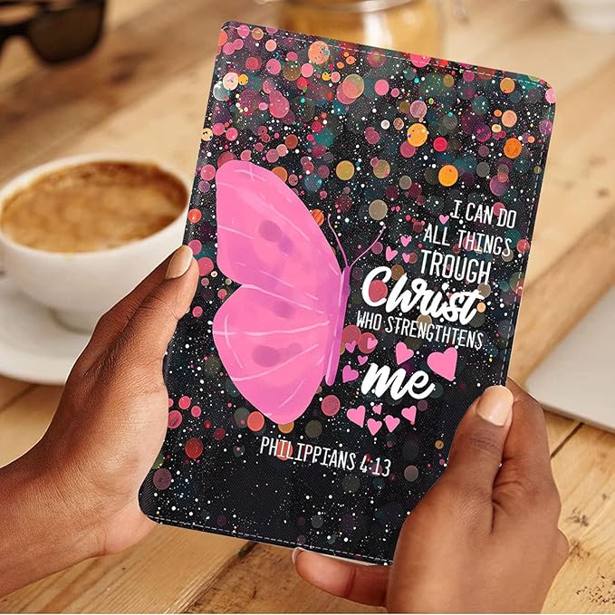 Case for Samsung Galaxy Tab S10 Lite / S10 FE / S9 FE 10.9-Inch / S9 11-Inch, Slim Lightweight PU Leather Stand Cover with Auto Wake/Sleep, Butterfly Quote Bible Verse Philippians 4:13