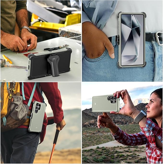 M MYBAT PRO Maverick Series for Samsung Galaxy S25 Ultra Case with Belt Clip Holster, 6.9 inch, Heavy Duty Military Grade Drop Protective Case w 360° Rotating Stand (No Screen Protector)